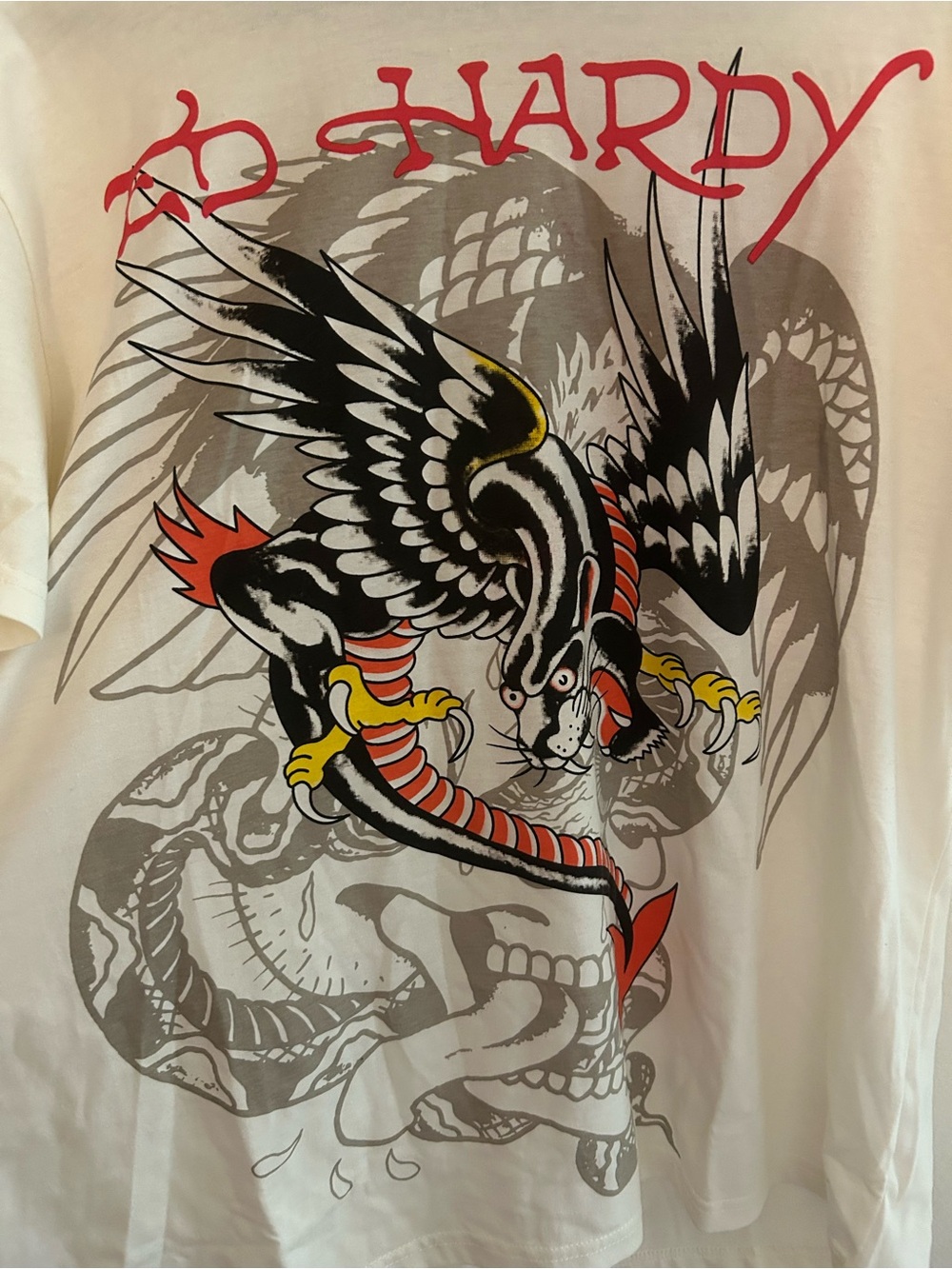 Ed Hardy White Short-Sleeve Tee with Eagle and Snake Graphic